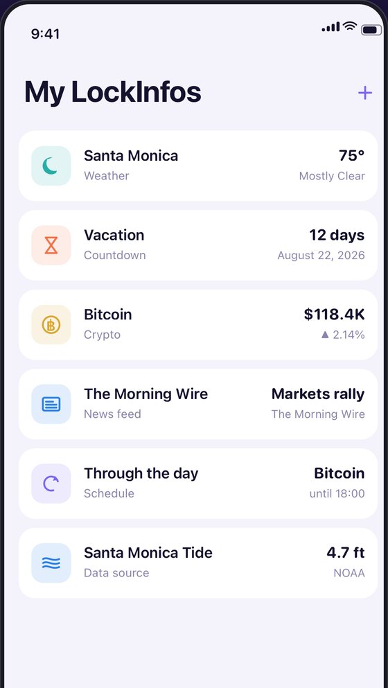 The My LockInfos list, showing six configured widgets