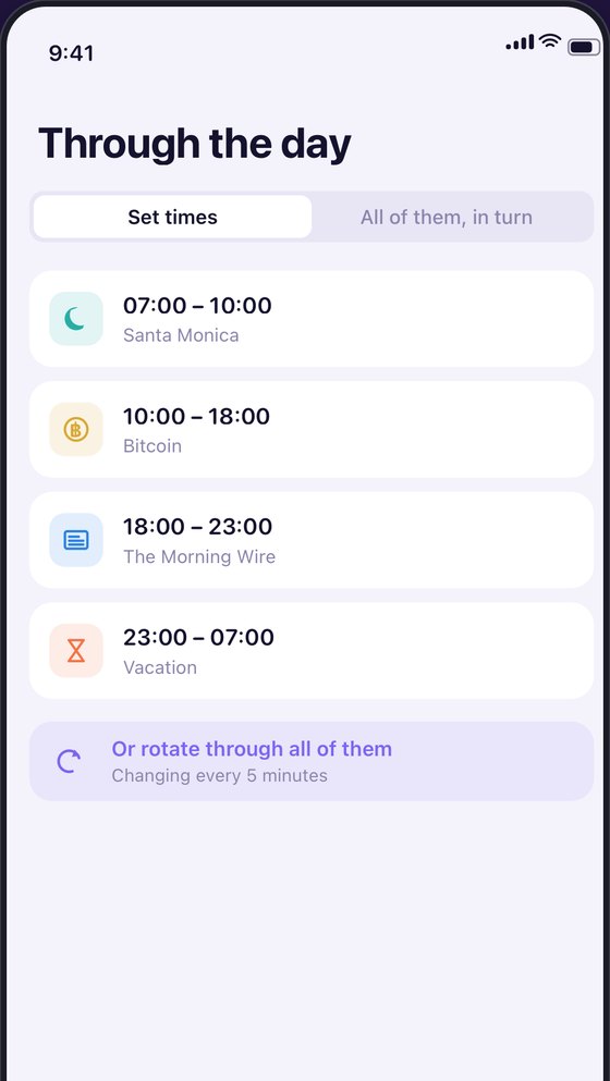 The schedule editor, showing four time periods and a rotation option